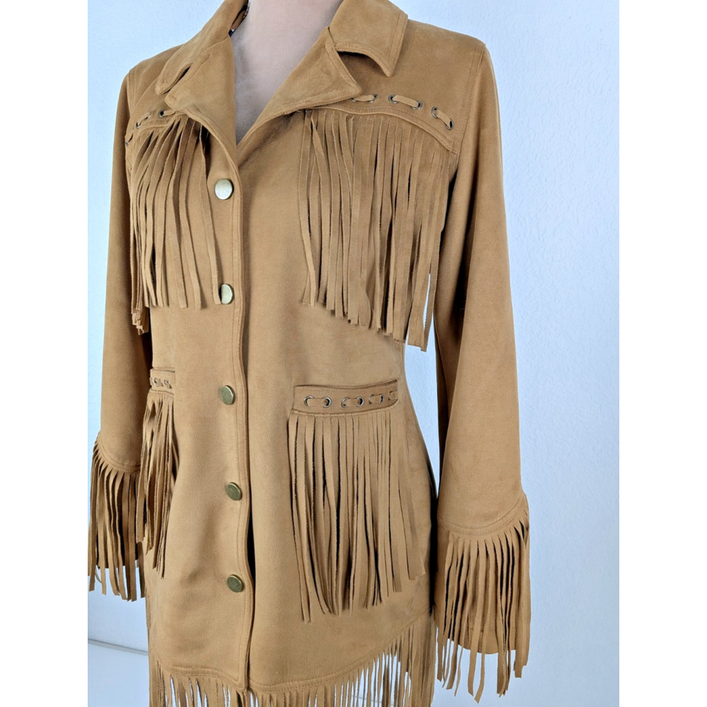 Powder River Outfitters Faux Suede Fringed Coat Jacket Sz M Western Boho Cowgirl - Picture 5 of 12